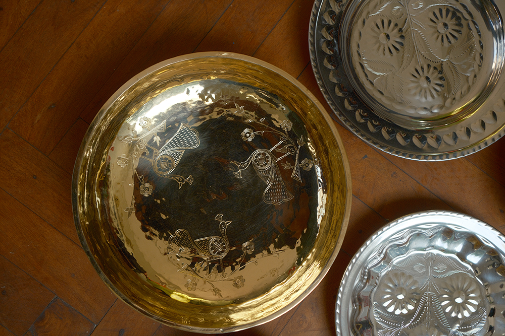 Peacock brass bowl